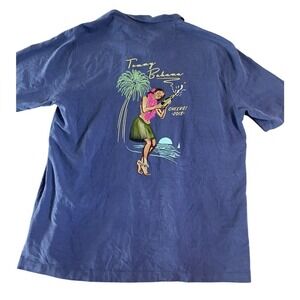 Tommy Bahama Original Fit Blue Camp Shirt Men's Large Blue Hula Girl Hawaiian